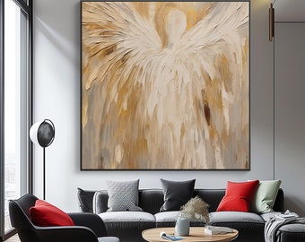 Angel, Beige 100% Hand Painted, Acrylic Abstract Oil Painting, Textured Painting, Wall Decor Living Room, Office Wall Art