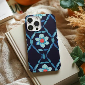 Blue Floral Pattern Phone Case | Tough Magnetic Case | MagSafe | iPhone