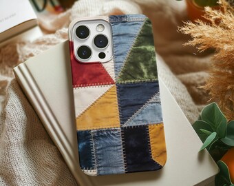 Funda rígida con diseño de patchwork y triángulos de colores para iPhone y Samsung Galaxy