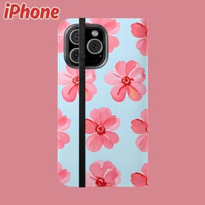 Floral iPhone & Galaxy Phone Flip Case: Faux Leather Wallet with Stand