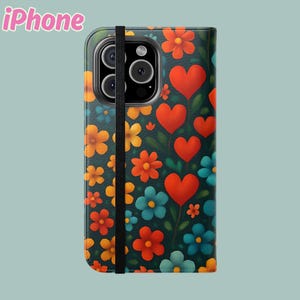 Floral Art Phone Flip Cases Wallet for iPhone 16 15 14 13 12 11 & Samsung Galaxy S25 S24 S23 S22 S21, Floral Print Phone Case Holder,
