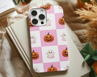 Funda para teléfono Kawaii Ghost Jack-o'-Lantern / Funda para iPhone y Samsung con temática de Halloween en tonos pastel