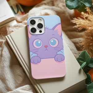 Colorful Cat Tough Phone Case for iPhone 16 15 14 13 12 11 8 Pro Max Plus and Samsung Galaxy, Unique Gifts, Kitty Phone Cover, Animal Lover
