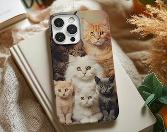 Funda para teléfono vintage con diseño de familia de gatos / Fundas resistentes / iPhone Samsung Galaxy