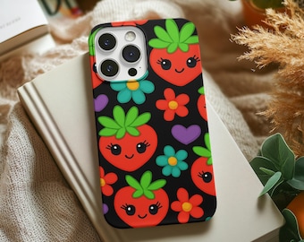 Kawaii Strawberry Phone Case | Floral Hearts Pattern for iPhone Samsung Galaxy