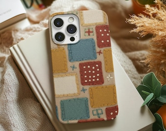 Funda resistente con diseño de cuadrados de patchwork para iPhone y Samsung Galaxy