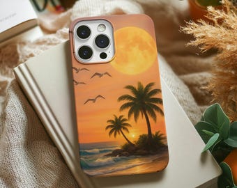 Tropical Moonlit Palm Phone Case | Sunset Beach iPhone Cover | iPhone Samsung Galaxy