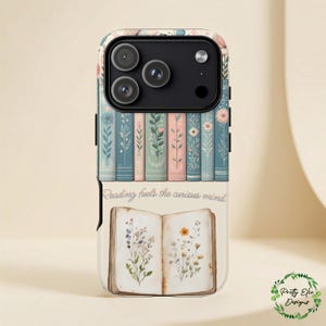 Telefonskal för botaniskt Bookstack | Tufft skal för blommig bokälskare | iPhone Samsung Galaxy