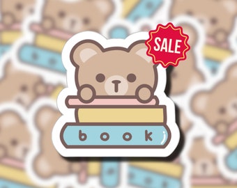 Custom Personalized Sticker Cute Teddy Bear Bookworm Stickers Bear Cub Laptop Tumbler Sticker Book Lover Animal Stickers Gift For Girls Kids