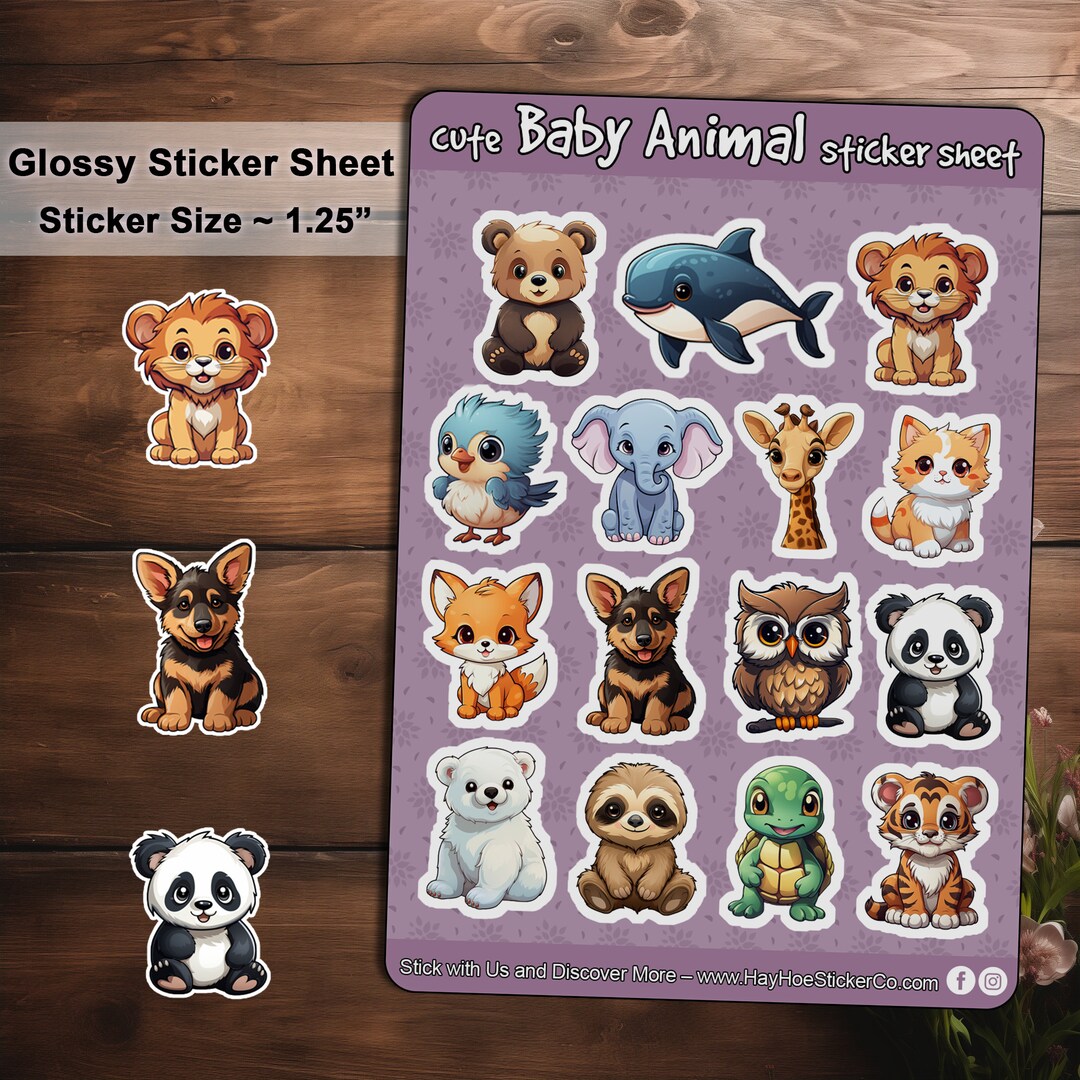 Baby Animal Sticker Sheet Animal Sticker Cute Sticker Animal Scrapbook