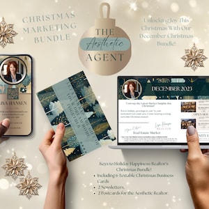 Plantilla de tarjeta de visita textable de bienes raíces, postal de Navidad, tarjeta de visita de bienes raíces, moderno, kit de marketing de agentes, descarga digital