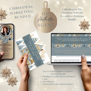 Plantilla de tarjeta de visita textable de bienes raíces, postal de Navidad, tarjeta de visita de bienes raíces, moderno, kit de marketing de agentes, descarga digital