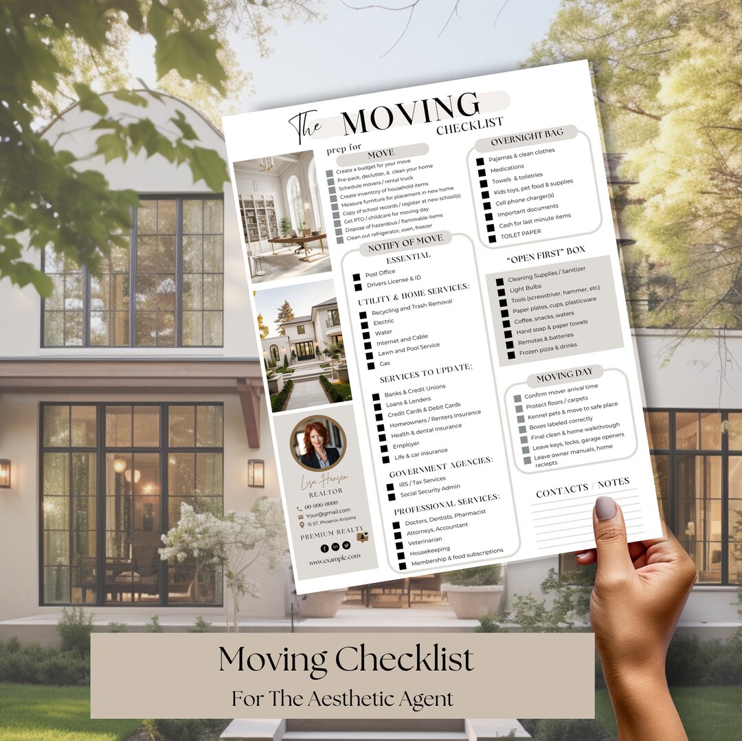 Real Estate Moving Checklist Template – Realtor Marketing (edit in ...