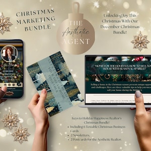 Plantilla de tarjeta de visita textable de bienes raíces, postal de Navidad, tarjeta de visita de bienes raíces, moderno, kit de marketing de agentes, descarga digital