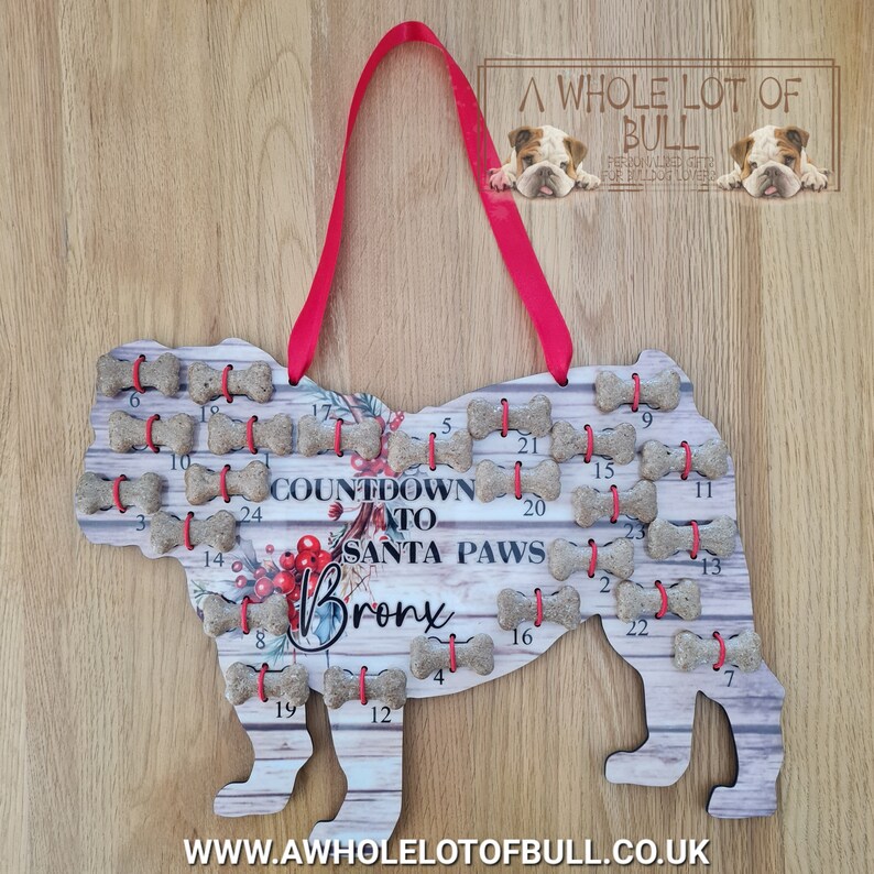 Countdown to Santa Paws English Bulldog Advent Calendar. Christmas Calendar. French Bulldog Advent Calendar. Pet Dog Christmas Gift. image 1