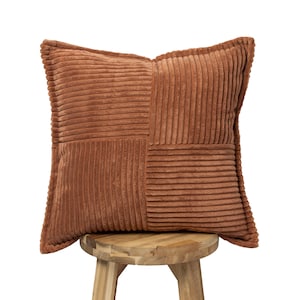 Rustic Brown Corduroy Pillow Cover, Striped Farmhouse Cushion Case