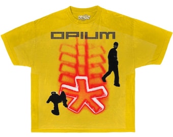 Camiseta Boxy com Estampa Gráfica Opium Fade Amarela, Tamanho Grande, Estampada, Camiseta, Streetwear, Y2K, Divertida, Camiseta para Presente de Natal, Camiseta, Meme, Infantil