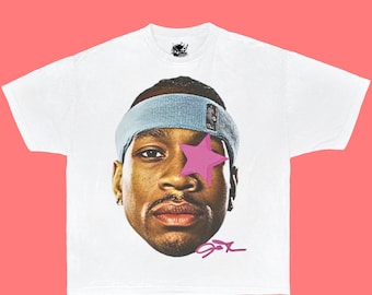 Camisa cuadrada con estrella rosa de Allen Iverson AI, extragrande, gráfica, ropa urbana, Y2K, divertida, regalo de Navidad, meme, para niños.