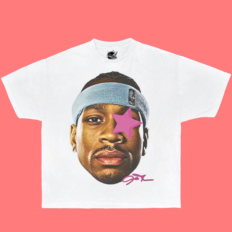 Camisa cuadrada con estrella rosa de Allen Iverson AI, extragrande, gráfica, ropa urbana, Y2K, divertida, regalo de Navidad, meme, para niños. imagen 1