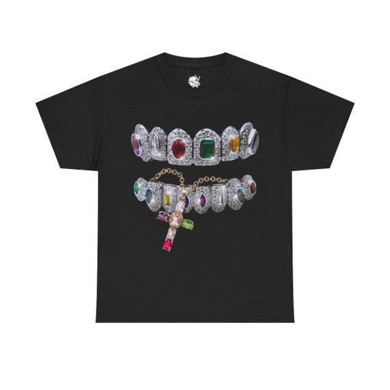 Grillz Cross Chain Garment-dyed Boxy Tee Black Shirt Opium