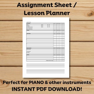 Music Assignment Sheet (Piano or other instruments), Music Lesson Planner, Practice Tracker, Music Teacher Planner, Piano, Printable