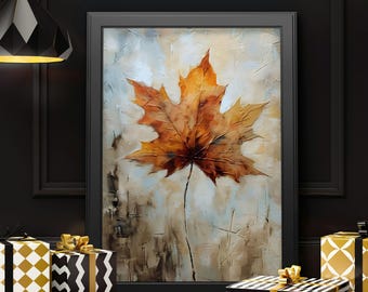 Vintage Autumn Leaf Wall Art,Fall Wall Decor,Leaf Art Still Life Printable,Rustic Autumn Print Leaf Painting Botanical Wall Art,Nature Print