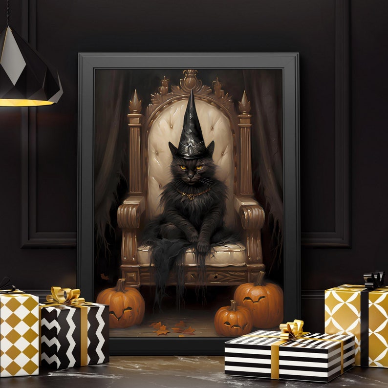 Halloween Black Cat Printable Wall Art Black Witch Prints Witcly Decor ...