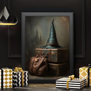Victorian Witch Items Wall Art,Vintage Witchy Print,Rustic Witch Hat Digital Print,Halloween Witchy Wall Decor,Dark Academia Decor,Moody Art