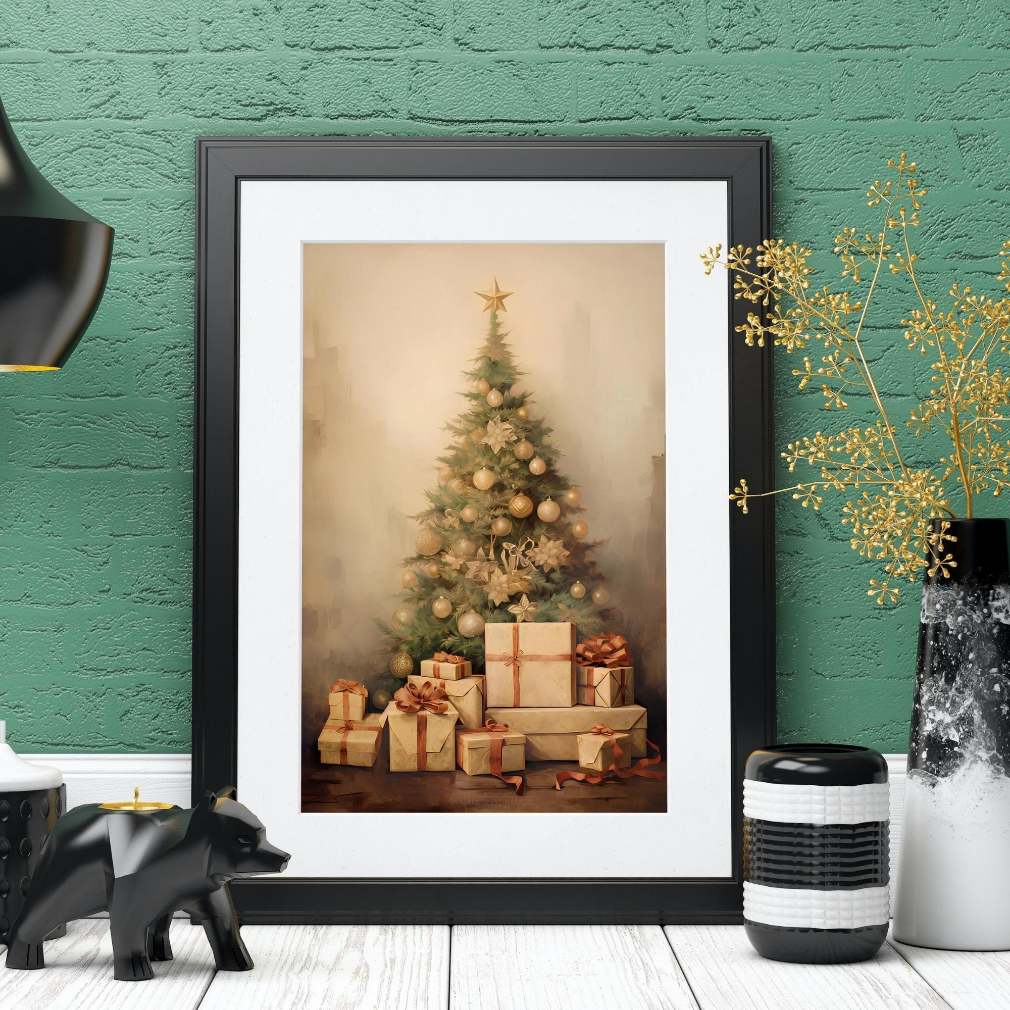 Vintage Christmas Tree With Gifts Wall Art,christmas Tree Printable ...