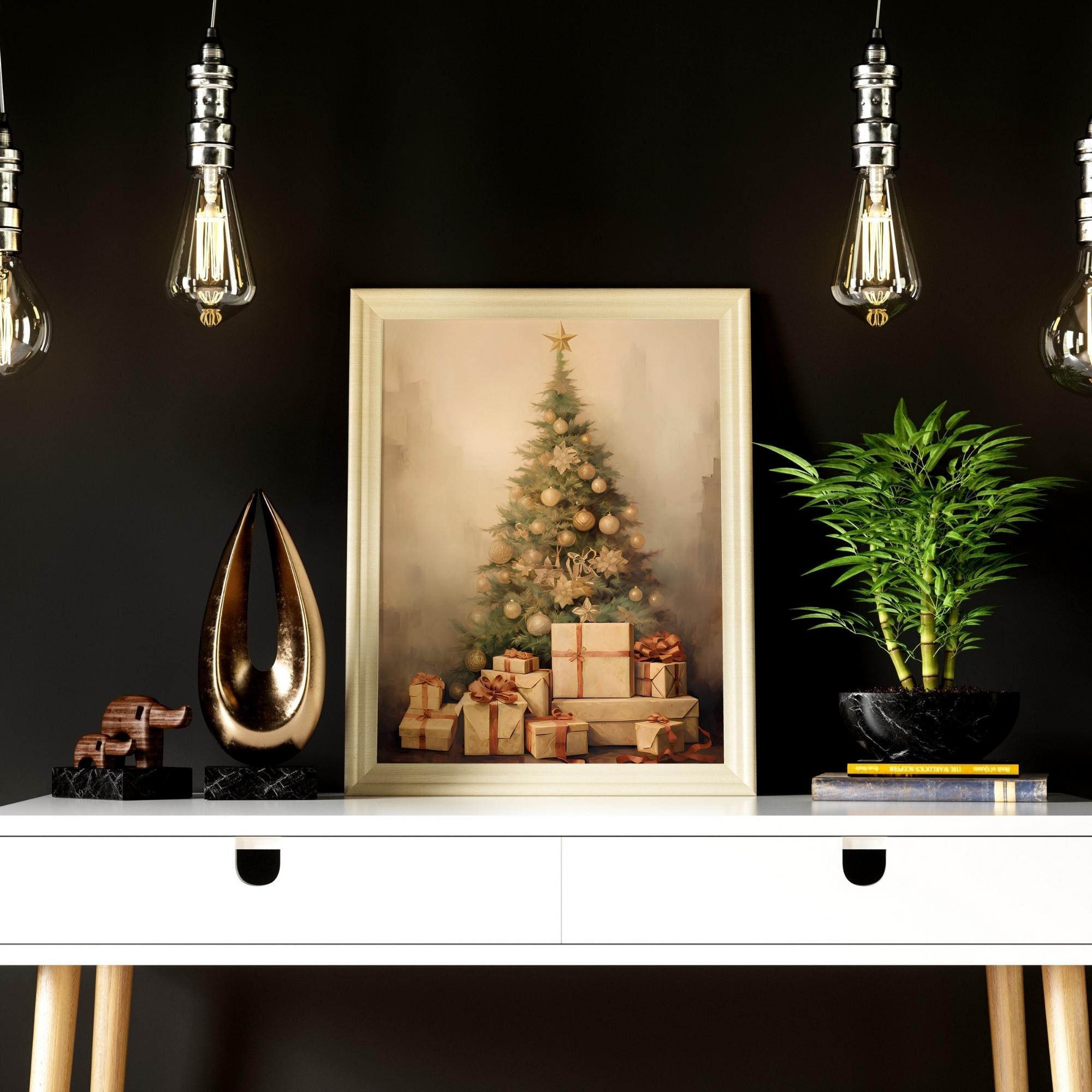 Vintage Christmas Tree With Gifts Wall Art,christmas Tree Printable ...