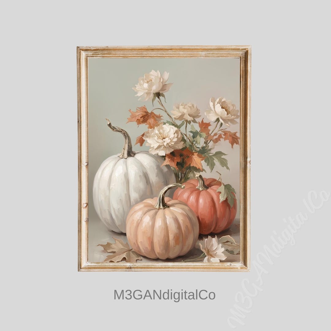 Vintage Pumpkin Still Life Painting Wall Art,fall Pumpkin Digital Print ...