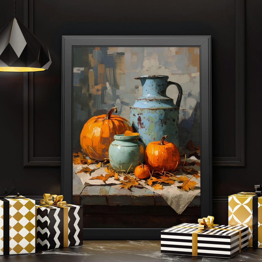 Vintage Pumpkin Still Life Painting Wall Art,pumpkin Fall Wall Decor ...