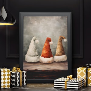 Pirimitive Christmas Hats Prints,Vintage Santa Hat Print,Christmas Hat Wall Decor,Vintage Santa Christmas Hat Wall Prints,Xmas Holiday Art