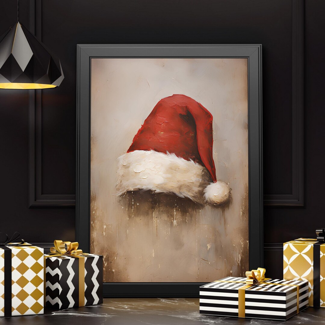Vintage Christmas Santa Wall Decor Printable Santa Still Life Painting, Rustic Christmas Art