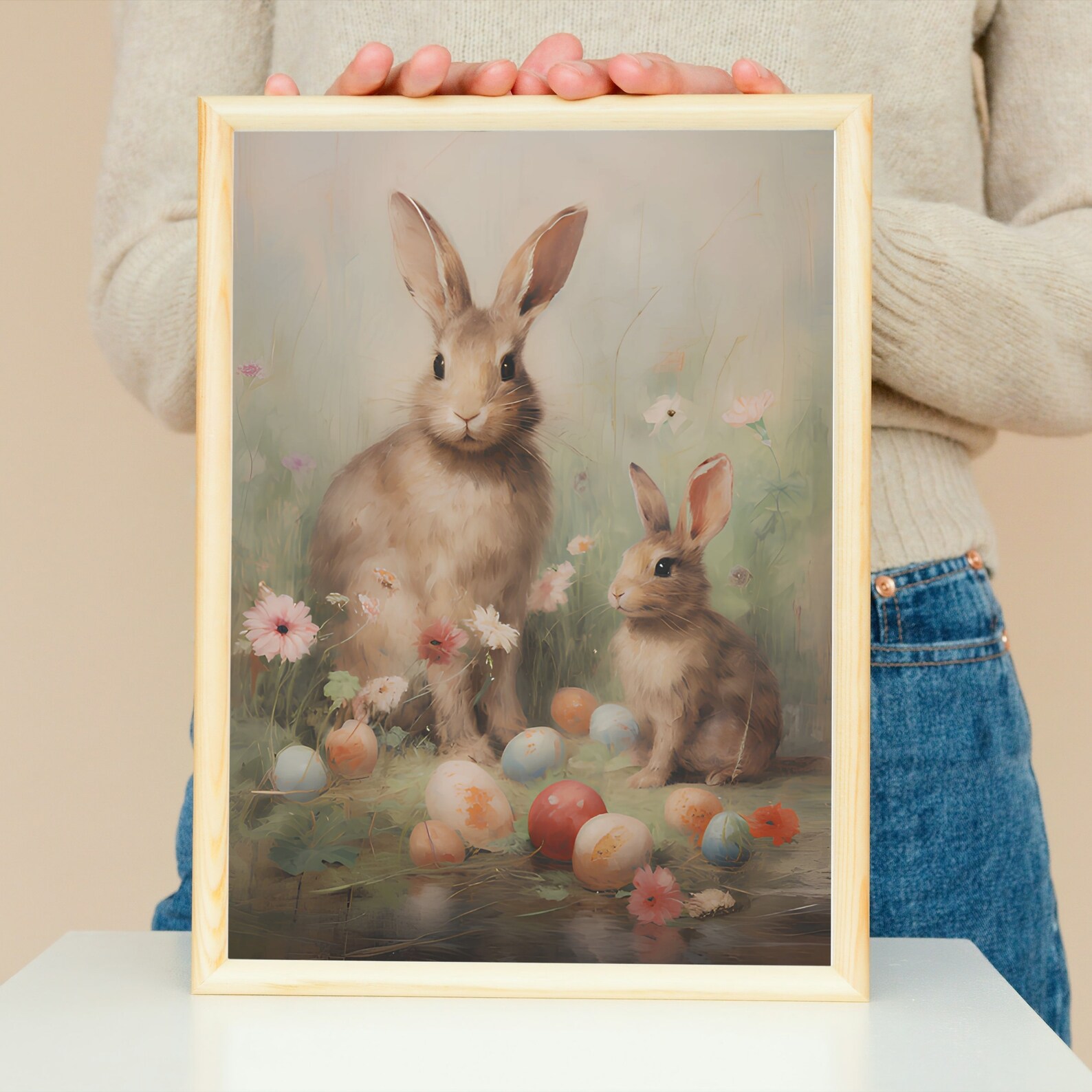Vintage Spring Easter Bunnies Digital Print,spring Rabbits Wall Art ...