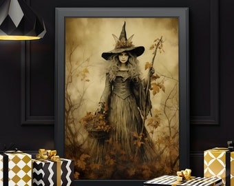 Witchy Vintage Halloween Wall Art Printable Witchy Decor Witch Vintage Halloween Rustic Fall Wall Prints Halloween Painting Gothic Witch Art