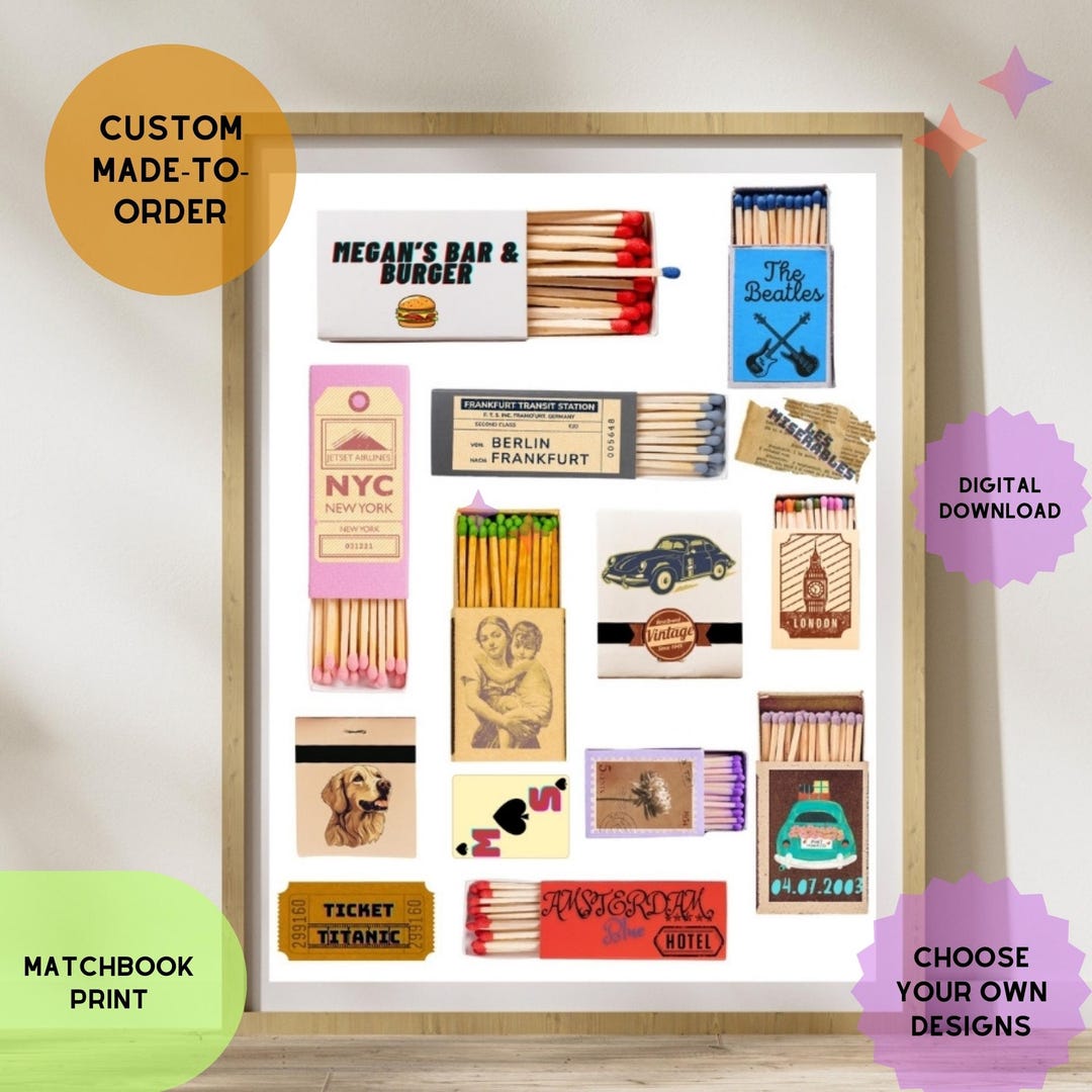 Customizable Matchbox Customizable Matchbook Poster Art,unique Matchbox Print,personilazed ...