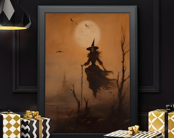 Witchy Decor Vintage Halloween Printable Wall Art Vintage Witch Halloween Rustic Halloween Spooky Season Decor Vintage Painting Witch Rustic