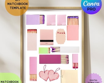 Girly Matchbook Template Poster Art,DIY Matchbox Print,Matchbook Template for Mother's Day,Pink Matchbook Poster Art Template,Valentine Gift