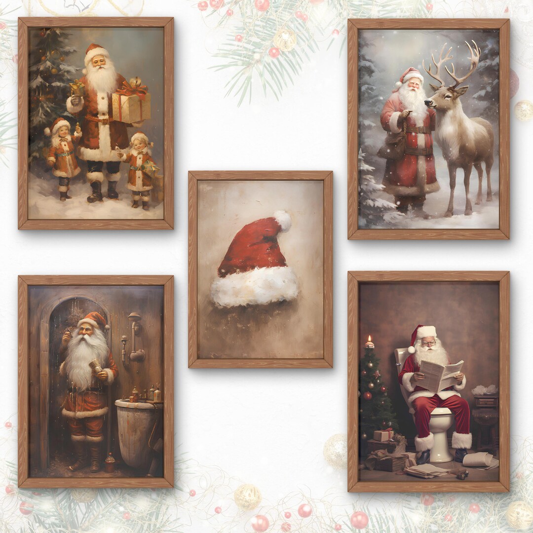 Vintage Santa Claus Gallery Wall Print Set ,santa Still Life Decor