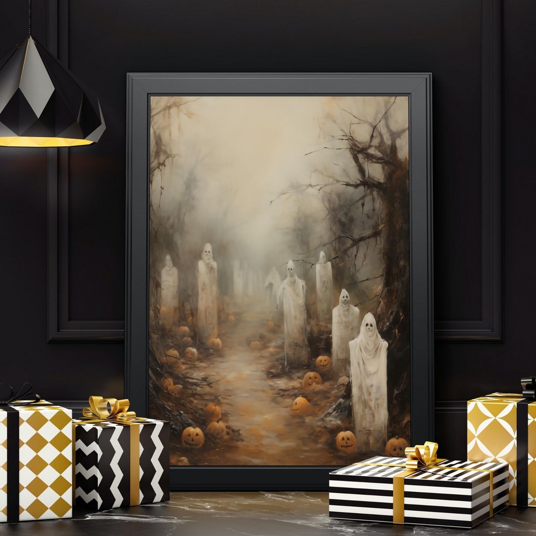 Halloween Vintage Ghostly Wall Art Printable Ghosts in the Forest Print ...