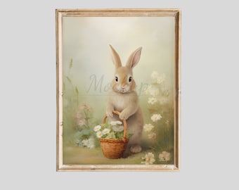 Cute Easter Bunny Art Easter Print Easter Wall Art Spring Print Easter Decor Spring Decor Cottagecore Print Academia Decor Spring Wall Art