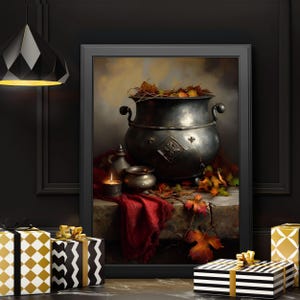 Vintage Hexenkessel Wandkunst, Schwarzer Kessel Druck, Dark Academia Decor, Witchy Decor Halloween Herbst Dekor, Rustikale Hexenkessel Wandkunst