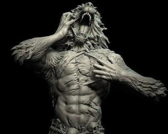 Werewolf  Statue STL File, 3D Digital Printing STL File for 3D Printers, Movie Characters, Games, Figures, Di günorama 3D Model