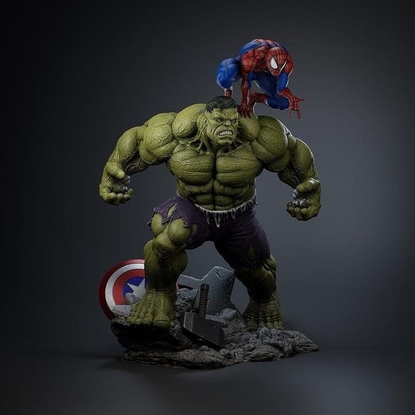 Hulk Spiderman Statue STL File, 3D Digital Printing STL File for 3D Printers, Movie Characters, Games, Figures, Di günorama 3D Model