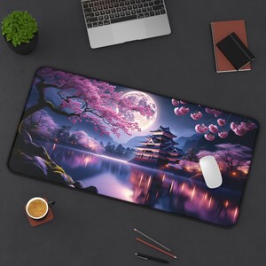 Japanese Castle Desk Mat Full Moon Japan Mousepad Anime gaming mousepad Gamer Gift Gift for him Gift for her