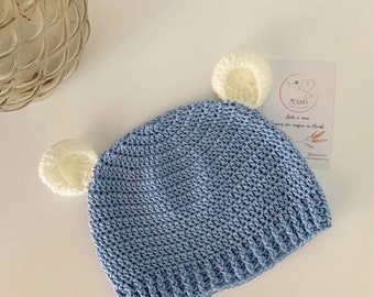 Gorros de Crochet de Acrílico para Bebés - Tallas 0 a 12 Meses, con Orejitas Adorables