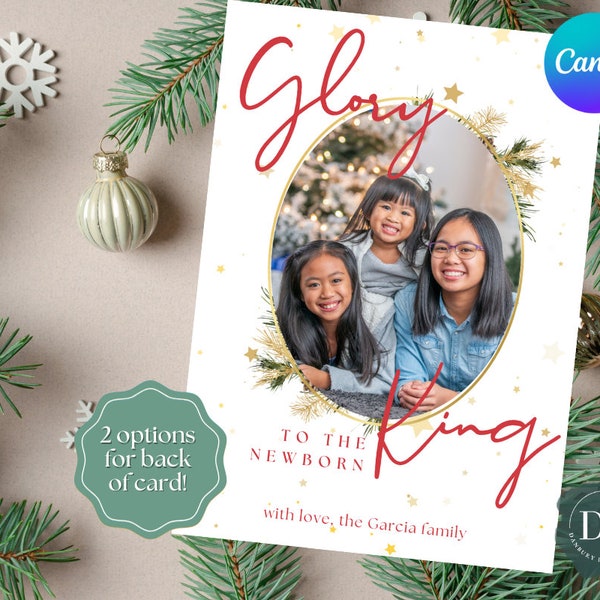 Glory To The Newborn King {Portrait} Christmas Card Template, Religious Photo Card Editable Canva, Personalized Photo Card, Holiday Card