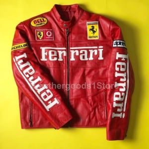 RACING JACKET, Red Ferrari Racing Jacket, Ferrari F1, Red Ferrari Jacket, Leather Ferrari jacket, Vintage Racing Jacket