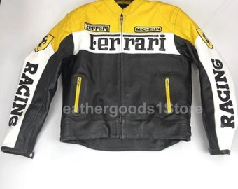 Ferrari F1 Racing Jacket Men Cowhide Leather | Formula Man F1 Raceway Real Leather 90s Vintage Biker Jacket /christmas gift,,unisex jacket-